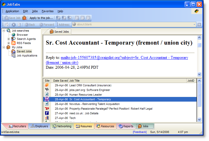 Saved jobs grid